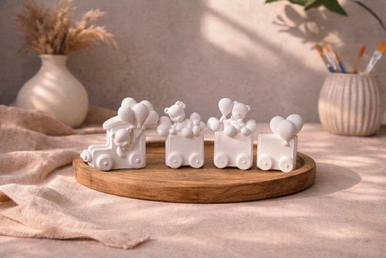 Keramik Zug mit Teddys zum Bemalen – DIY Set